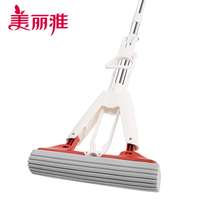 美丽雅窄扣胶棉拖把28型对折挤水海绵墩布2023新款懒人免手洗地拖