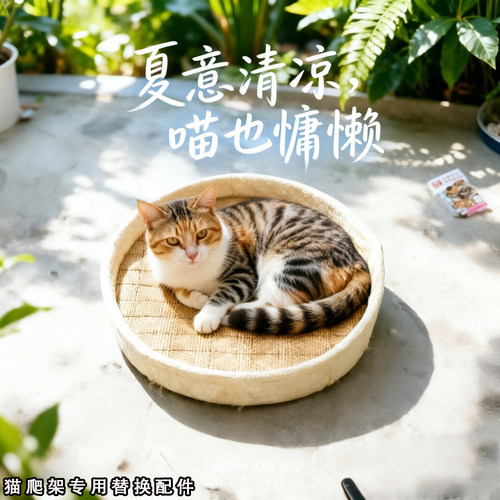 猫窝猫爬架配件DIY猫趴架子圆盘猫树夏季凉席窝藤编瞭望台猫垫子 - 封面