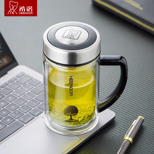 希诺商务办公室玻璃杯带把泡茶杯