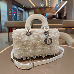 洋气仙女名媛流苏花朵包包新款优雅气质女包真皮戴妃精致手提包潮