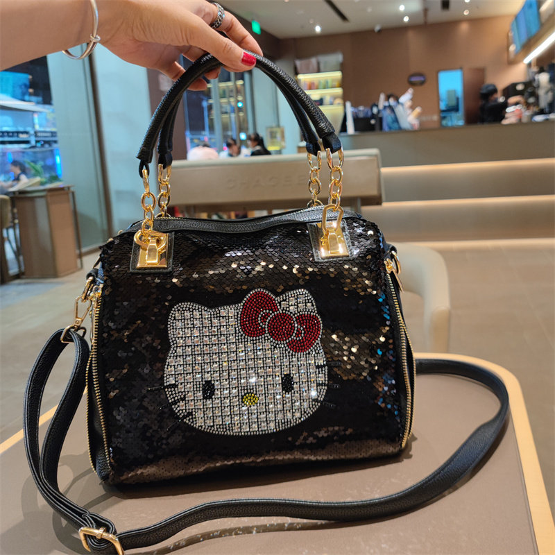 简约镶钻真皮手提包女新款休闲洋气可爱牛皮链条大容量单肩斜挎包