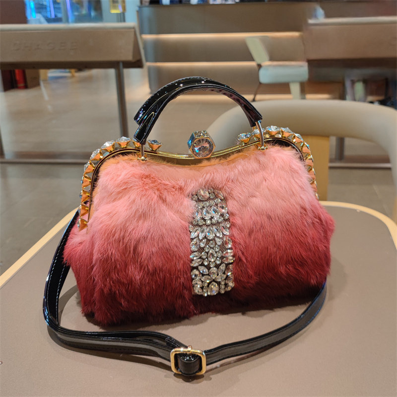 真皮手提包女包新款秋冬时尚百搭气质真兔毛单肩斜挎皮草大容量潮