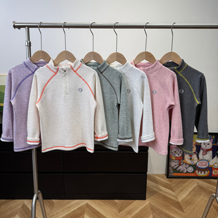 26春季新款薄绒半开糯糯衣长袖T恤男童女童运动保暖打底衫8103