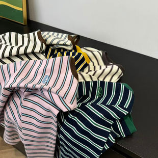 条纹T恤纯棉弹力休闲打底衫 男童女童休闲圆领长袖 6532 新款 25秋季