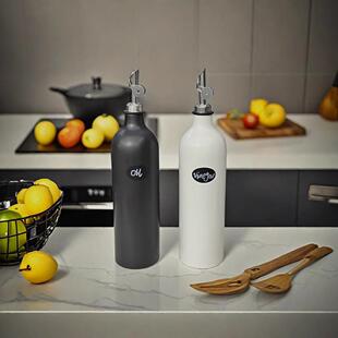 北欧不锈钢自动合开陶瓷油醋壶酱瓶高级防漏油壶厨房不挂油陶瓷瓶