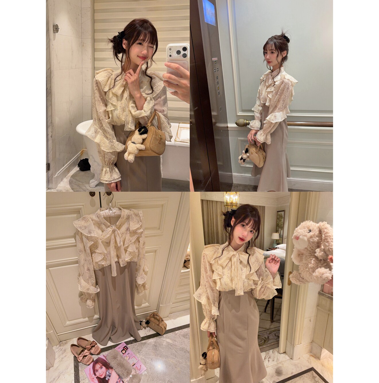 honeyrubao天使玩偶清楚系水墨画拼接鱼尾下摆连衣裙