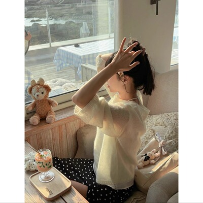 honeyrubao柔软月纱粉色系马海毛慵懒少女针织毛衣