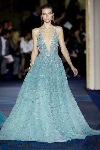 zuhair murad 蓝色深V领露背奢华礼服成人礼红毯演出服婚礼敬酒服 - 封面