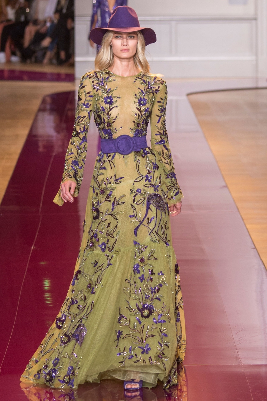 Zuhair Murad 绿色长袖宴会主持人优雅奢华婚礼年会红毯晚礼服