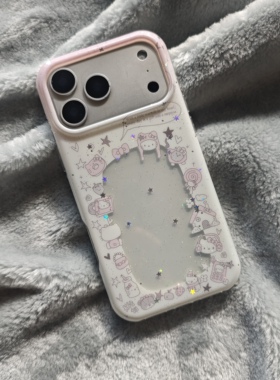 圆弧气囊IMD卡通可爱闪粉白色围边kitty猫手机壳适用iPhone17promax大孔防摔苹果16亮面15趣味创意14少女心13