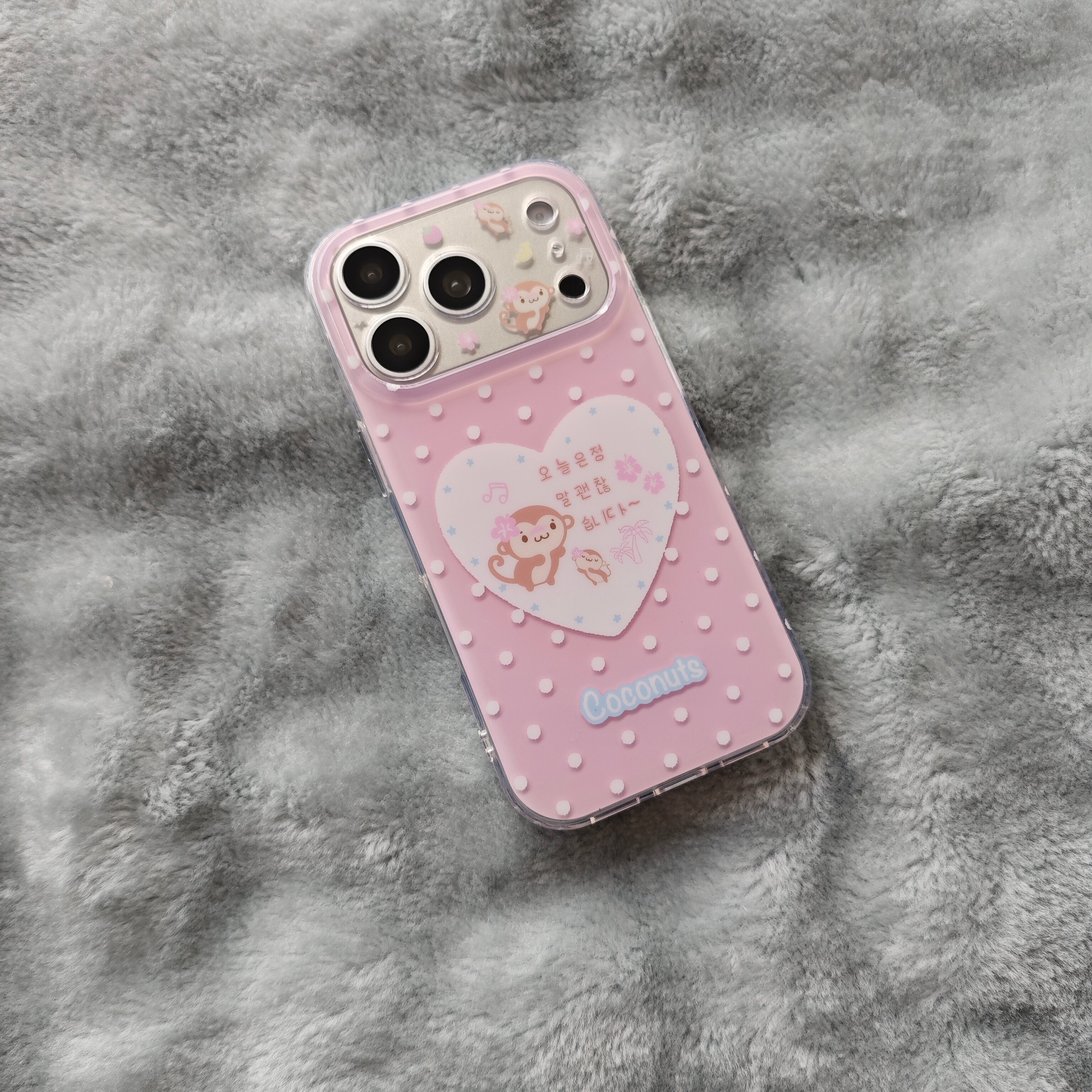 IMD卡通可爱简约粉底波点花朵爱心小猴子手机壳适用iPhone17promax个性防摔苹果16亮面15pro趣味创意呆萌少女