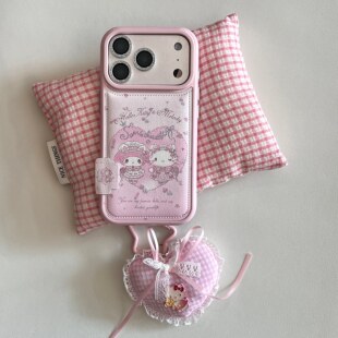 标签贴皮秋冬卡通粉色爱心美乐蒂kitty猫手机壳适用iPhone17promax大孔防摔苹果16高级15挂件14趣味创意13新