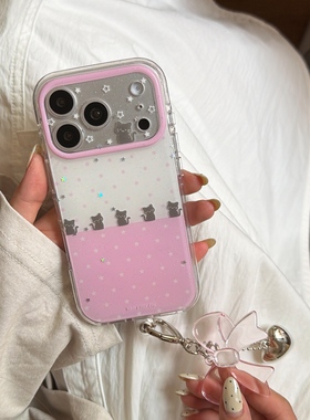 圆弧气囊IMD可爱白拼粉星星黑色小猫咪手机壳适用iphone17promax全包防摔苹果16亮面15趣味创意挂件少女ins风