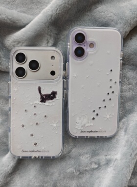 圆弧气囊IMD可爱秋冬白雪脚印黑猫狗狗手机壳适用iPhone17promax大孔防摔苹果16亮面15趣味创意14情侣13新