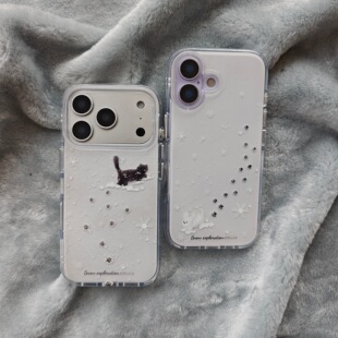 圆弧气囊IMD可爱秋冬白雪脚印黑猫狗狗手机壳适用iPhone17promax大孔防摔苹果16亮面15趣味创意14情侣13新
