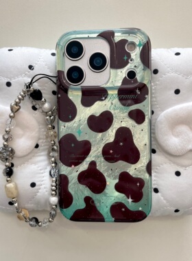 IMD韩系简约时尚锡纸纹渐变绿色牛奶纹手机壳适用iPhone17promax大孔防摔苹果16亮面15趣味创意14手链13