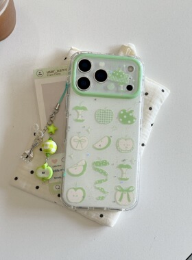 圆弧气囊IMD韩系春日清新闪粉蝴蝶结绿色苹果手机壳适用iPhone17promax全包防摔苹果16亮面15趣味创意少女心