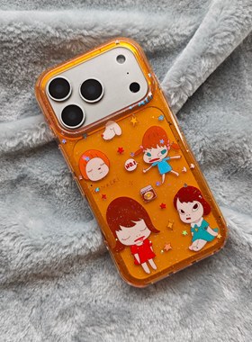 圆弧气囊IMD卡通可爱动漫透橙色奈良美智手机壳适用iphone17promax大孔防摔苹果16亮面15趣味创意14少女13新