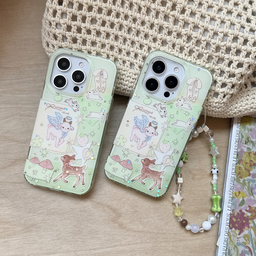 苹果绿色小鹿小羊双层手机壳