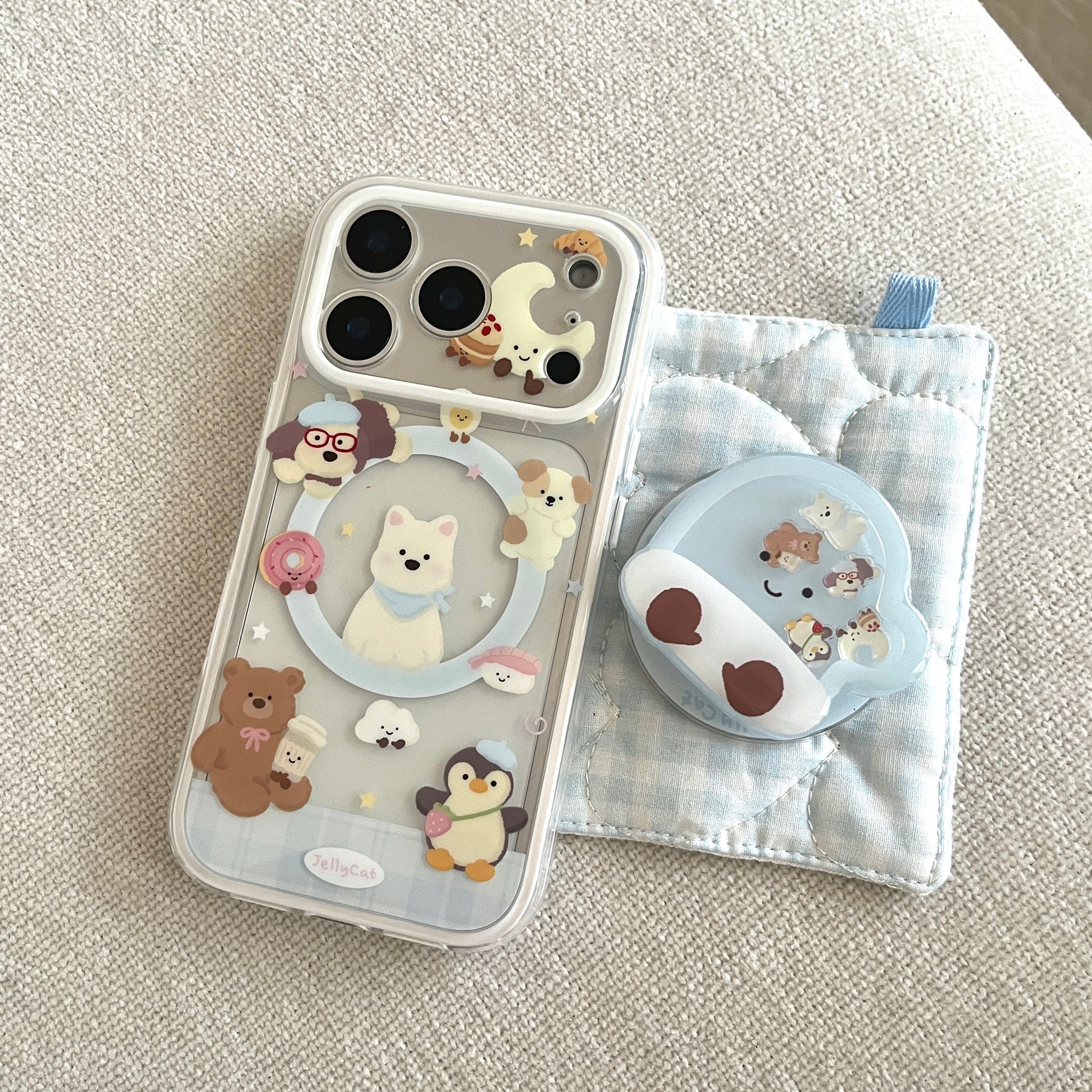 二合一IMD磁吸卡通可爱蓝格纹jellycat玩偶手机壳适用iPhone17promax个性防摔苹果16亮面15趣味14手套支架13