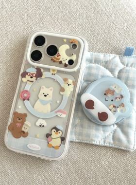 二合一蓝格纹jellycat玩偶手机壳