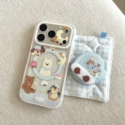 二合一蓝格纹jellycat玩偶手机壳