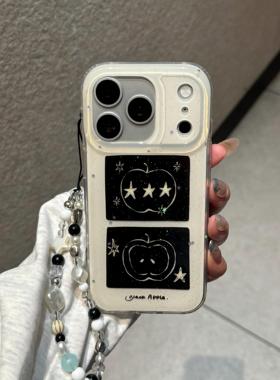 IMD卡通可爱闪粉泼墨星星线条苹果手机壳适用iPhone17proma大孔防摔苹果16亮面15趣味创意14手链13小众艺术感