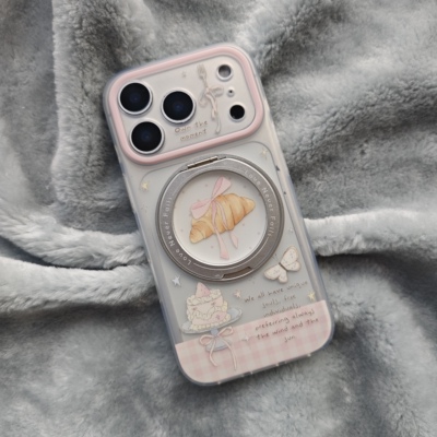 格纹蝴蝶结牛角包360支点手机壳