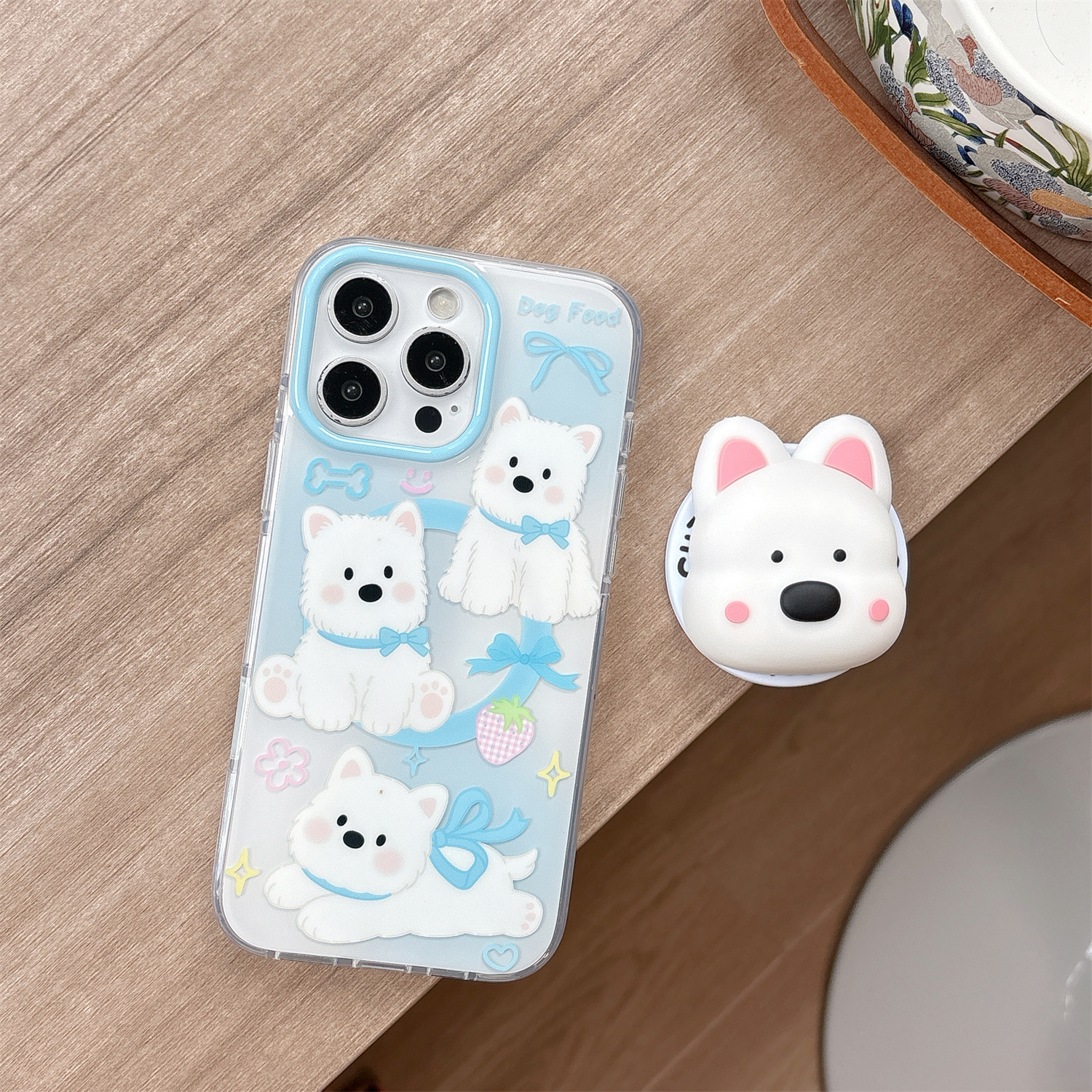 IMD磁吸卡通可爱蓝色蝴蝶结西高地手机壳适用iphone16promax大孔防摔苹果15趣味立体支架14亮面13女生网红