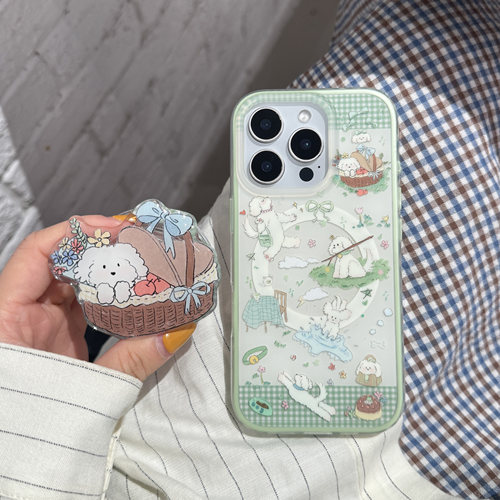 苹果二合一格纹花篮狗狗手机壳