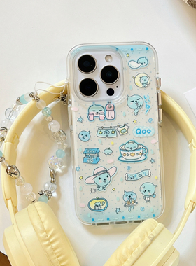 圆弧气囊IMD卡通可爱波点蓝白酷儿手机壳适用iphone16promax大孔防摔苹果15趣味个性14亮面13女生手链清新ins