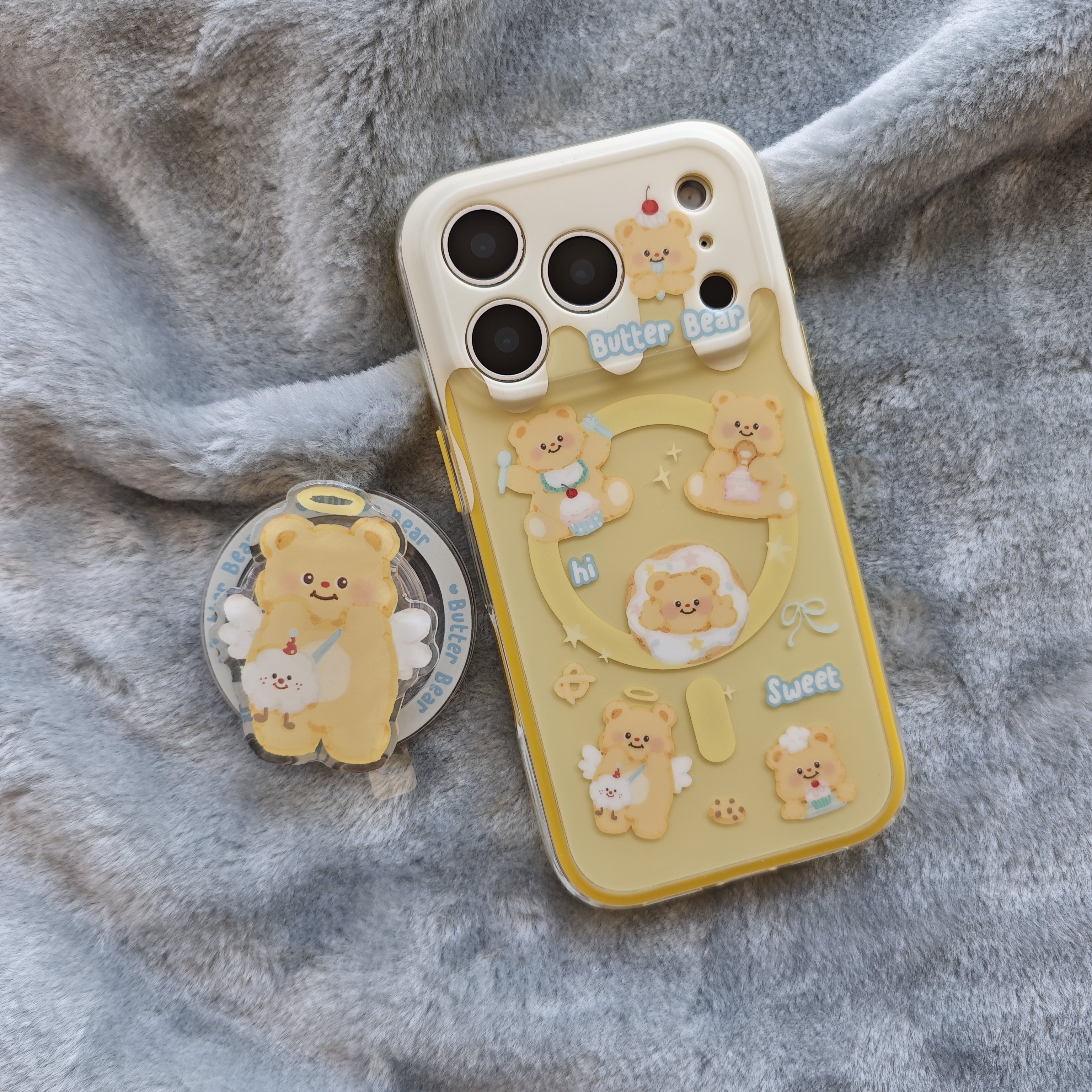二合一黄边IMD磁吸卡通可爱天使黄油小熊手机壳适用iPhone17promax个性防摔苹果16磨砂15趣味创意14支架13新