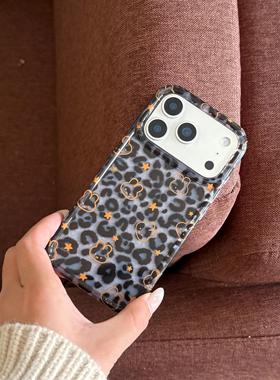 IMD卡通可爱灰色豹纹星星线条米菲兔手机壳适用iphone17promax大孔防摔苹果16亮面15趣味创意14轻奢13新ins风