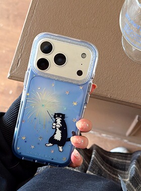 圆弧气囊IMD卡通可爱透蓝玩仙女棒小黑猫星星手机壳适用iPhone17promax大孔防摔苹果16亮面15趣味创意14新13