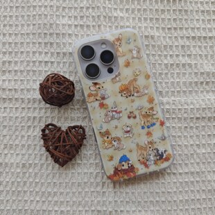 IMD卡通可爱枫叶棕格纹满屏麋鹿桑普兔手机壳适用iPhone17promax个性防摔苹果16磨砂15趣味创意14个性13高级