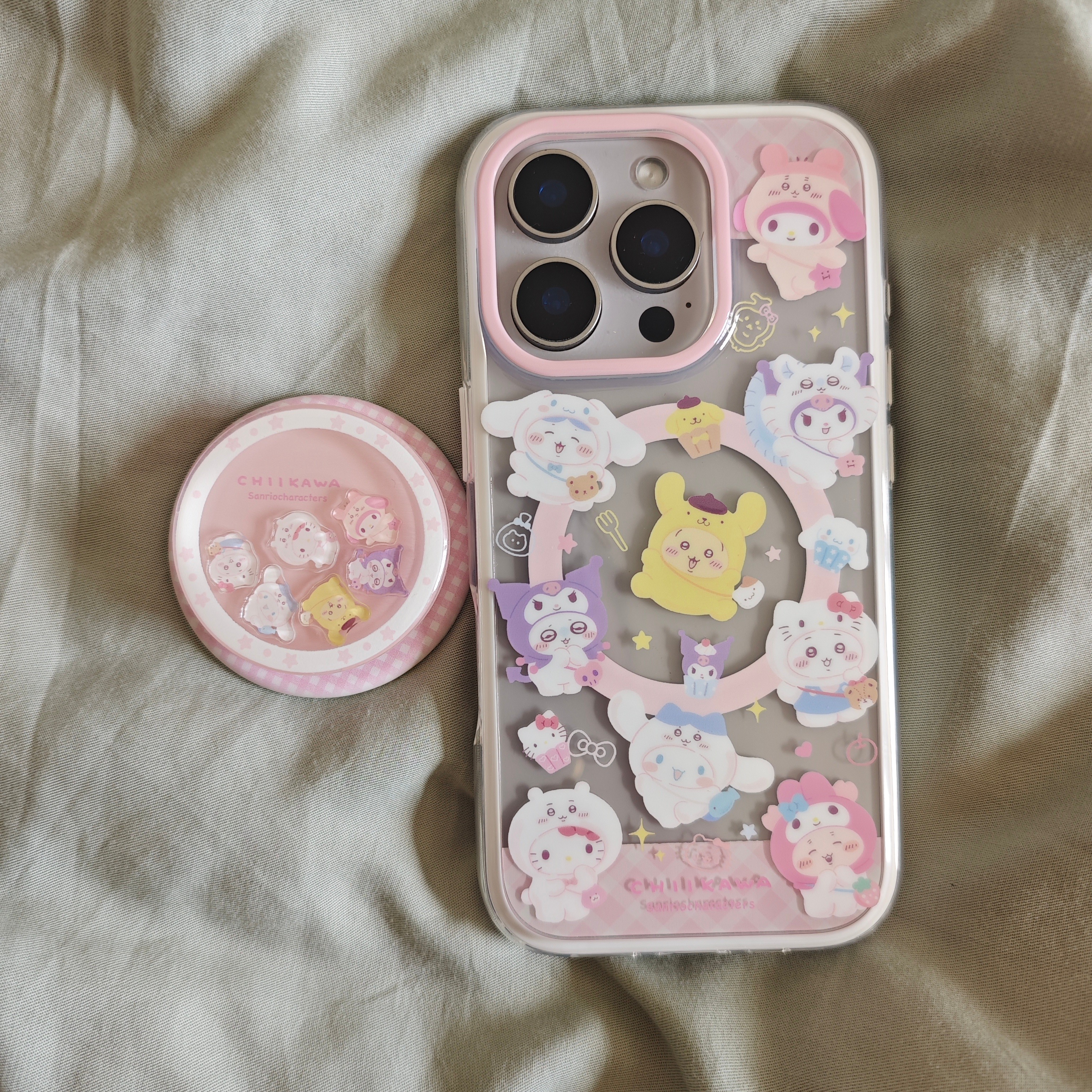 二合一白边IMD磁吸chiikawa三丽鸥可爱手机壳适用iphone16promax大孔防摔苹果15摇摇乐支架14亮面13女生新款