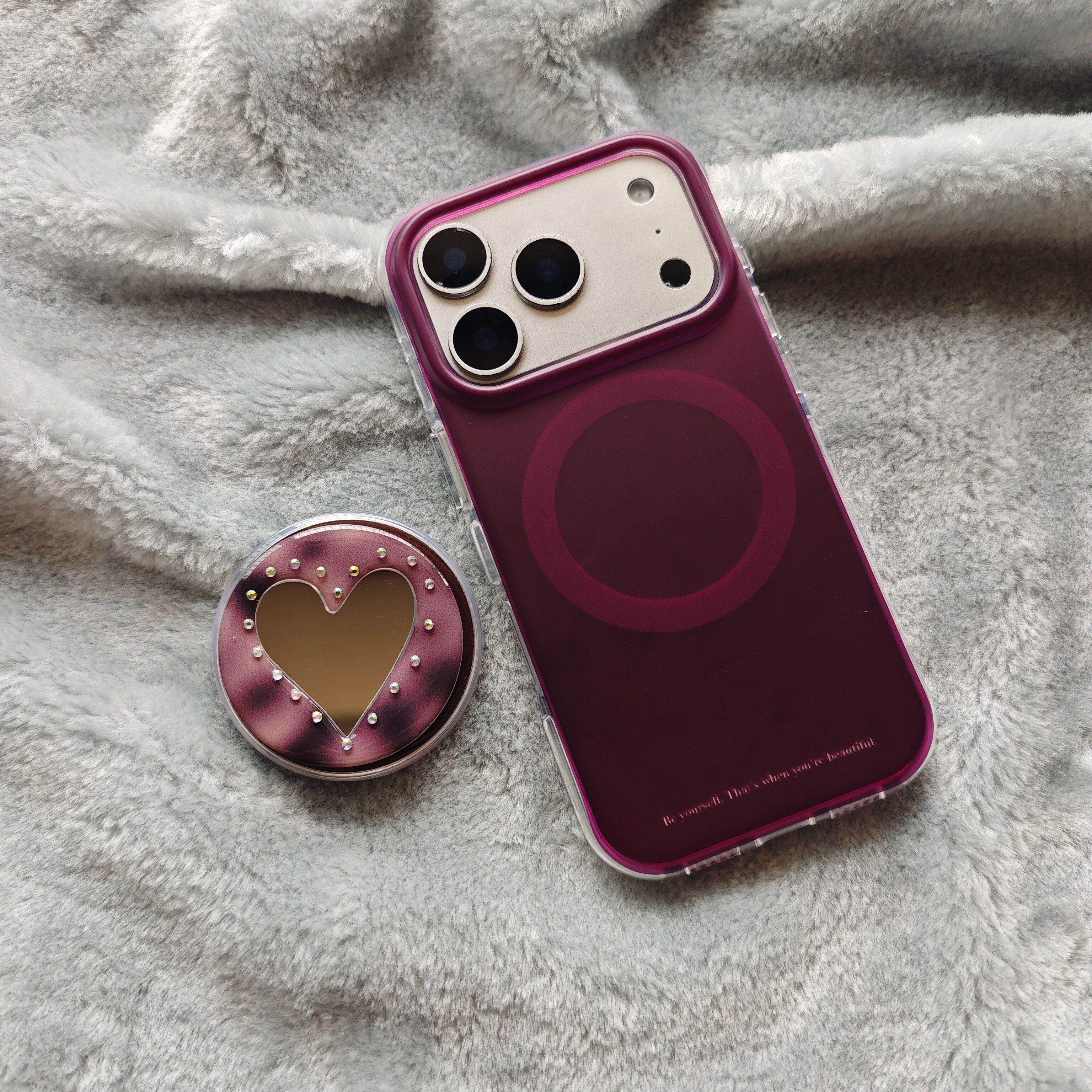 圆弧气囊IMD磁吸时尚潮流紫色纯色手机壳适用iPhone17promax大孔防摔苹果16磨砂15趣味创意14爱心镜子支架13