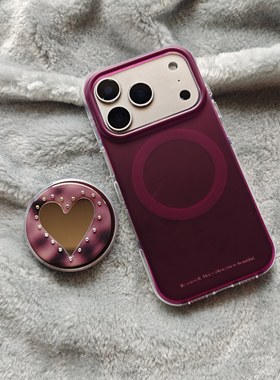 圆弧气囊IMD磁吸时尚潮流紫色纯色手机壳适用iPhone17promax大孔防摔苹果16磨砂15趣味创意14爱心镜子支架13