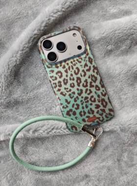 IMD清新简约复古绿色豹纹手机壳适用iphone17promax大孔防摔苹果16磨砂15趣味创意14带挂绳13高级感个性ins风