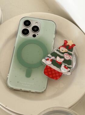 绿色晕染渐变泼墨双层imd磁吸手机壳适用iphone16promax大孔防摔苹果15个性小众磨砂14简约13支架12硬壳软边