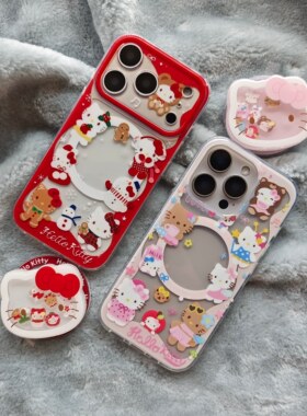 IMD磁吸卡通可爱粉色红色圣诞围边kitty猫手机壳适用iphone17promax个性防摔苹果16亮面15趣味14女生支架13