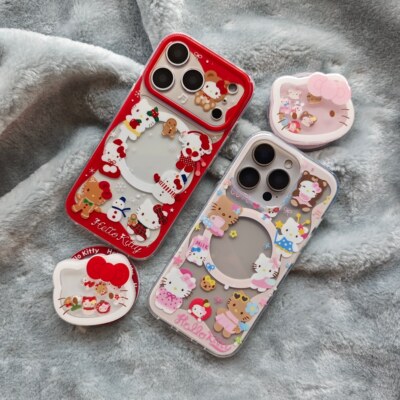 粉色红色圣诞围边kitty猫手机壳