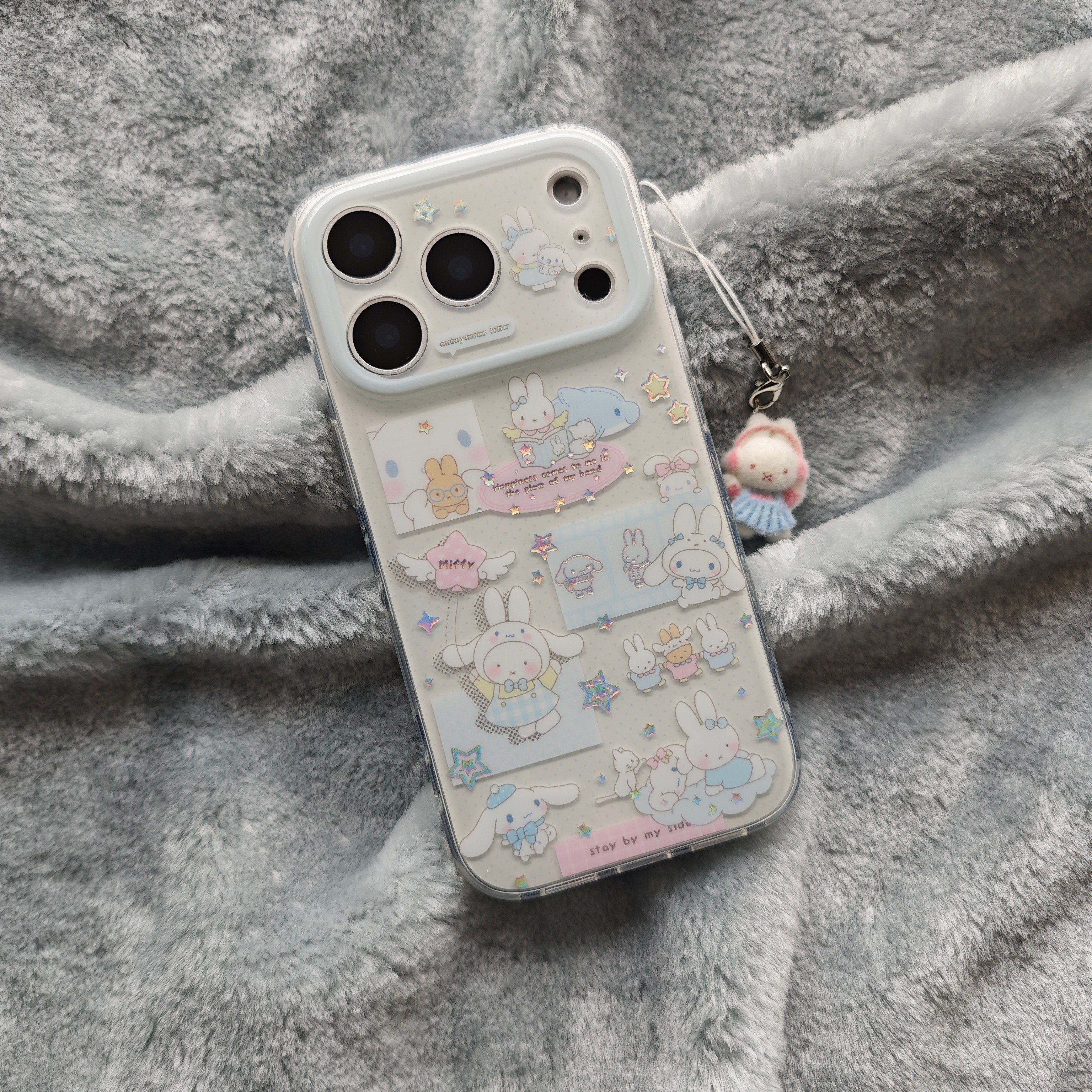 可爱鎏金白色玉桂狗米菲兔手机壳