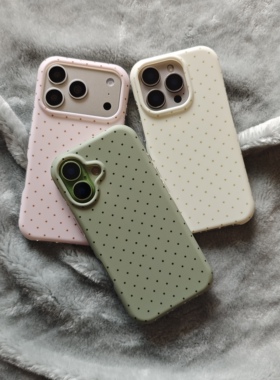 圆弧气囊IMD清新简约米白绿粉三色波点手机壳适用iPhone17promax大孔防摔苹果16磨砂15趣味创意14少女心13韩