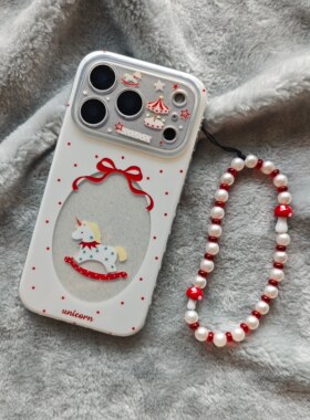 IMD卡通可爱2026马年闪粉红色波点蝴蝶结木马手机壳适用iPhone17promax防摔苹果16亮面15趣味创意14手链13新