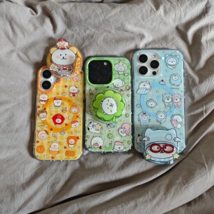 双层印花imd磁吸三色格纹自嘲熊17手机壳适用iphone16promax大孔防摔苹果15情侣可爱14亮面13支架男女网红新