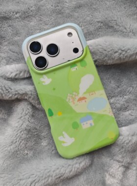 圆弧气囊IMD春日清新田园风绿色草原房子手机壳适用iphone17promax大孔防摔苹果16亮面15个性创意14治愈系13