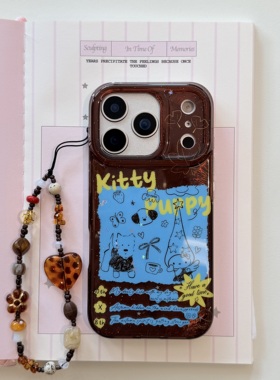 IMD卡通可爱棕底蓝色蝴蝶kitty猫西高地手机壳适用iPhone17promax大孔防摔苹果16亮面15趣味创意14手链13少女