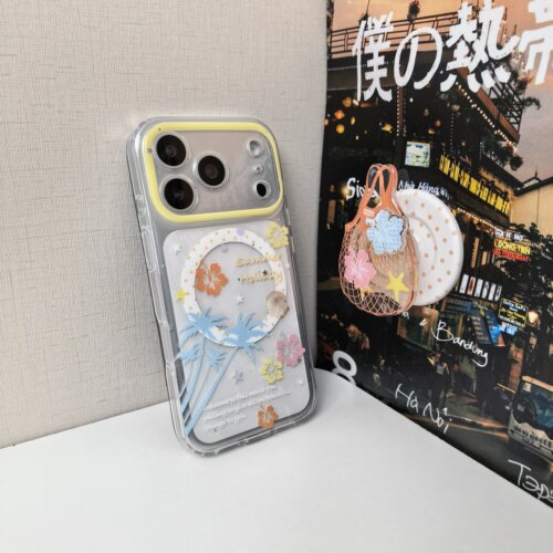 清新可爱椰树百合花贝壳手机壳
