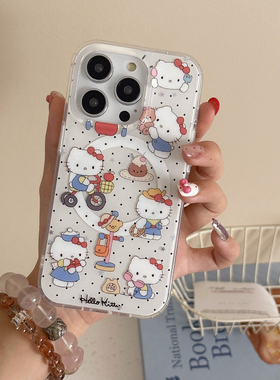 IMD磁吸白色波点kitty猫手机壳适用iphone16promax大孔防摔苹果15趣味个性14亮面13女生小众清新可爱卡通ins